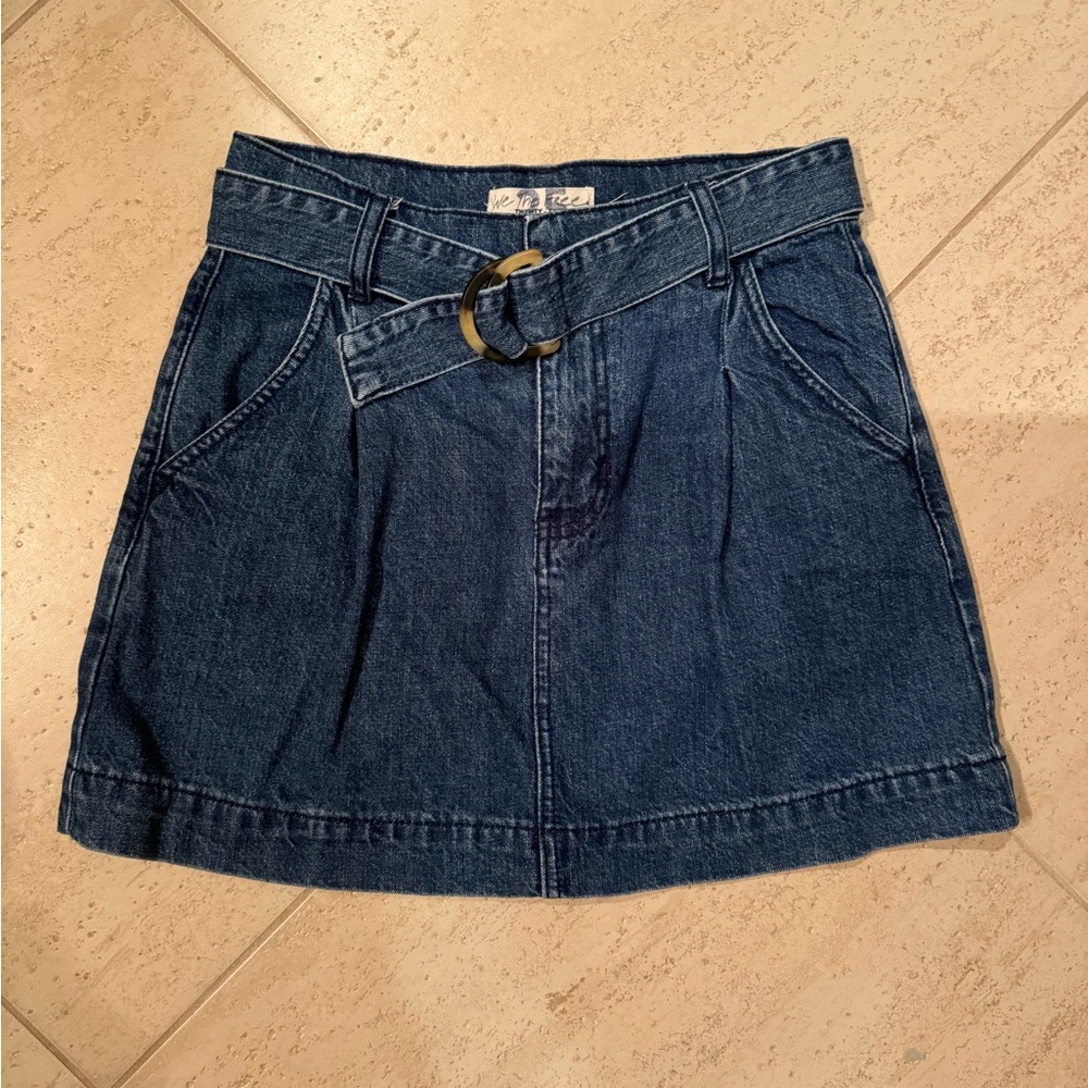 Free People Vintage Style 70s Denim Belted Skirt